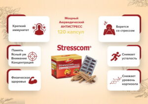 Stresscom/Стресском, против стресса, для улучшения настроения, 120 шт.